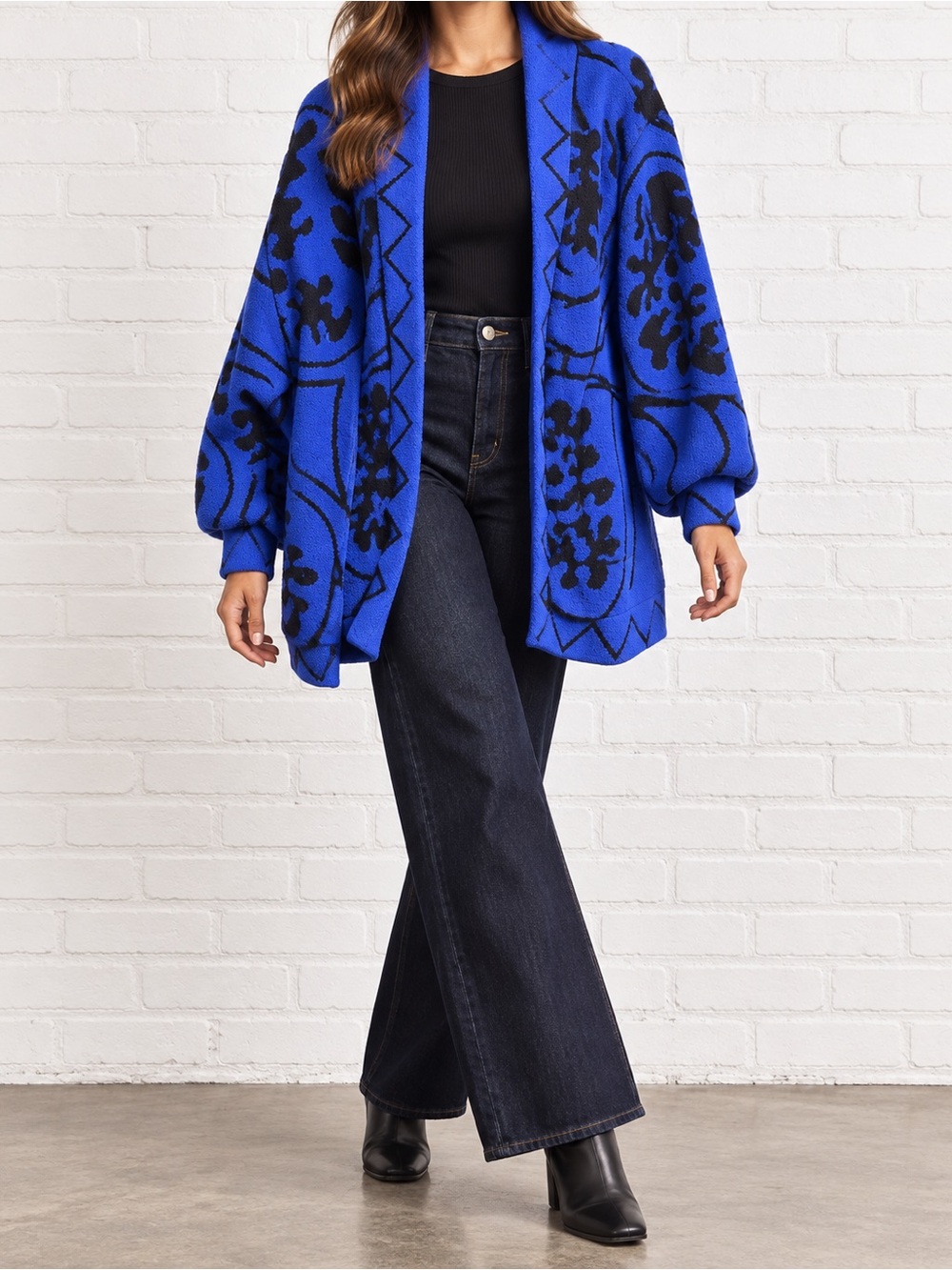 Vintage 80s Macho Austria Cobalt Black Oversized Sweater Jacket M L